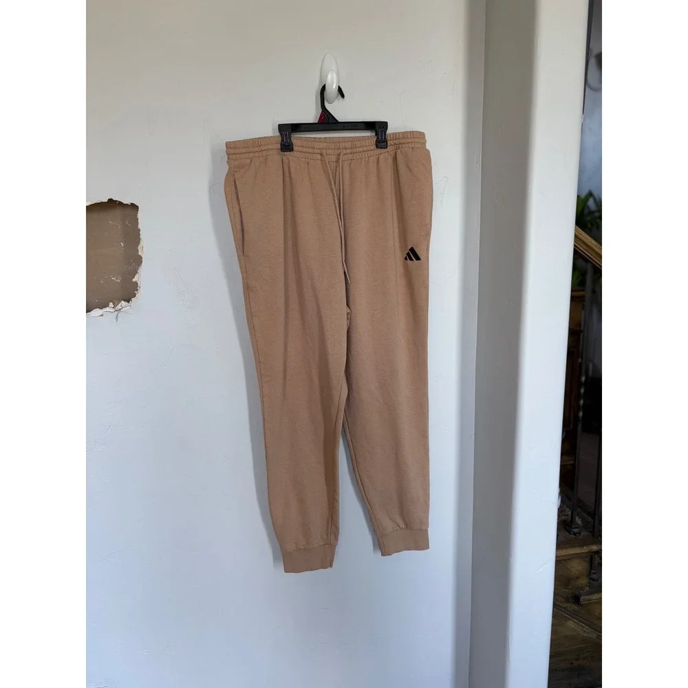 Adidas Mens 2XLT Tan Fleece Joggers Sweatpants Brown Tall Big & Tall Sportswear